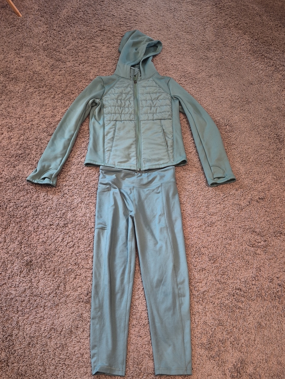 Girls Light Sage Green Hooded Jacket and Legging Set